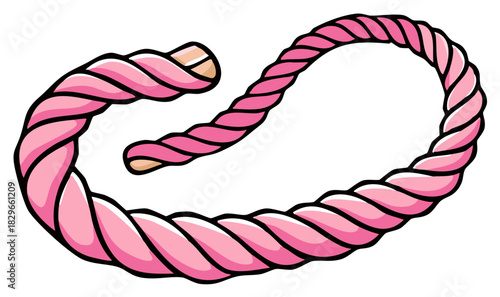 Curved Pink Twisted Rope With Outline Art Style