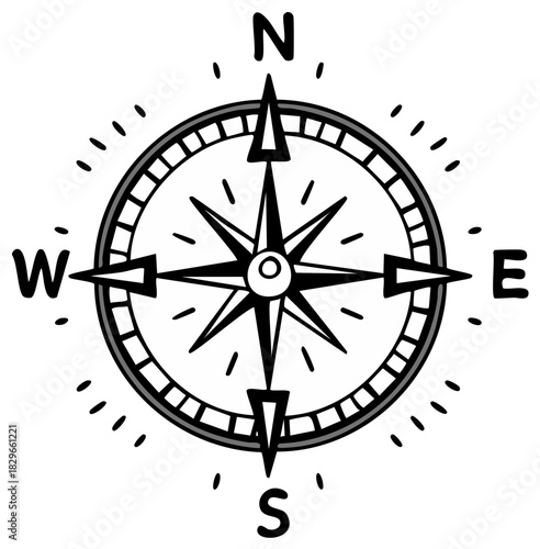Vintage Style Compass Rose Nautical Navigation Tool Illustration