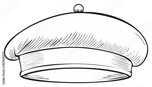 Classic French Beret Hat Hand Drawn Sketch Vector Illustration