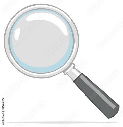 Magnifying glass with a clear lens and dark handle, symbolizing research and discovery