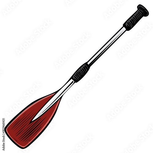 Red and silver paddle for water sports activities kayaking and canoeing recreation illustration