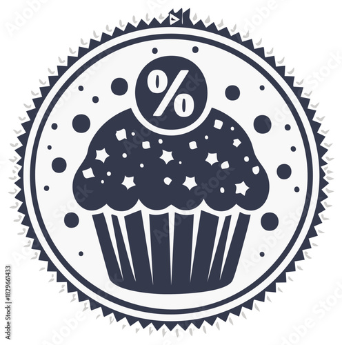 Cupcake with Percentage Symbol and Stars in Decorative Circle for Sale or Discount