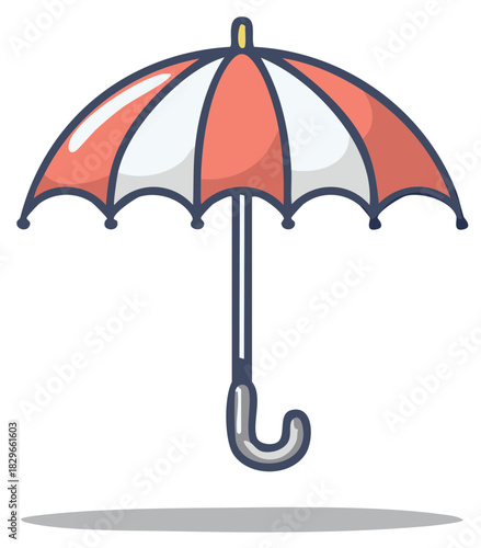 Vibrant red and white striped umbrella illustration for weather protection and sunny beach days