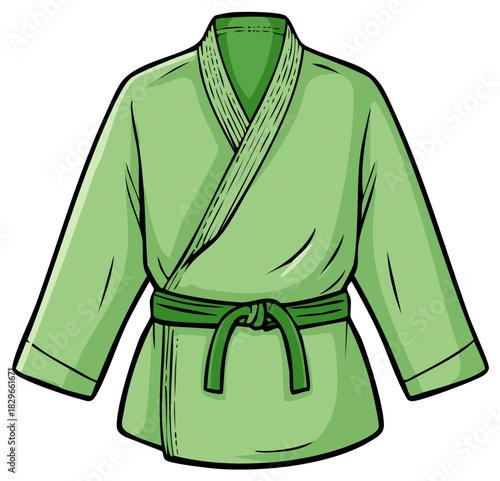 Cartoon Illustration of a Green Martial Arts Uniform Gi with a Knotted Belt