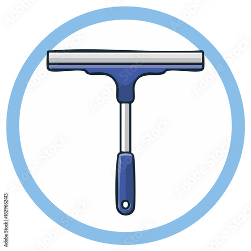 Blue and silver squeegee icon for window cleaning and smooth surface maintenance vector
