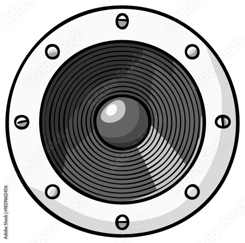 Monochrome cartoon audio speaker illustration for music and sound system concepts