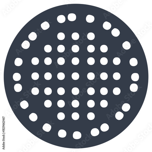 Minimalist abstract dark circle with a hand drawn perforated dot pattern