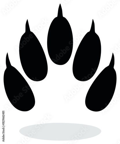 Bold black silhouette of a wild animal paw print with distinct claws and toes