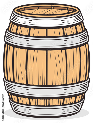 Vintage Wooden Oak Barrel for Beer Wine and Whiskey Illustration