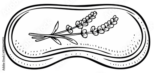 Hand-drawn illustration of lavender sprigs on an eye mask, for relaxation and sleep.