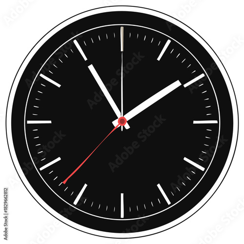 Black Wall Clock with White Hands and Red Second Hand Showing Approximately Ten Past Two O'Clock