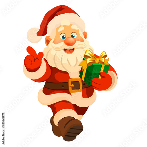 Santa Claus with a gift in his hand without background