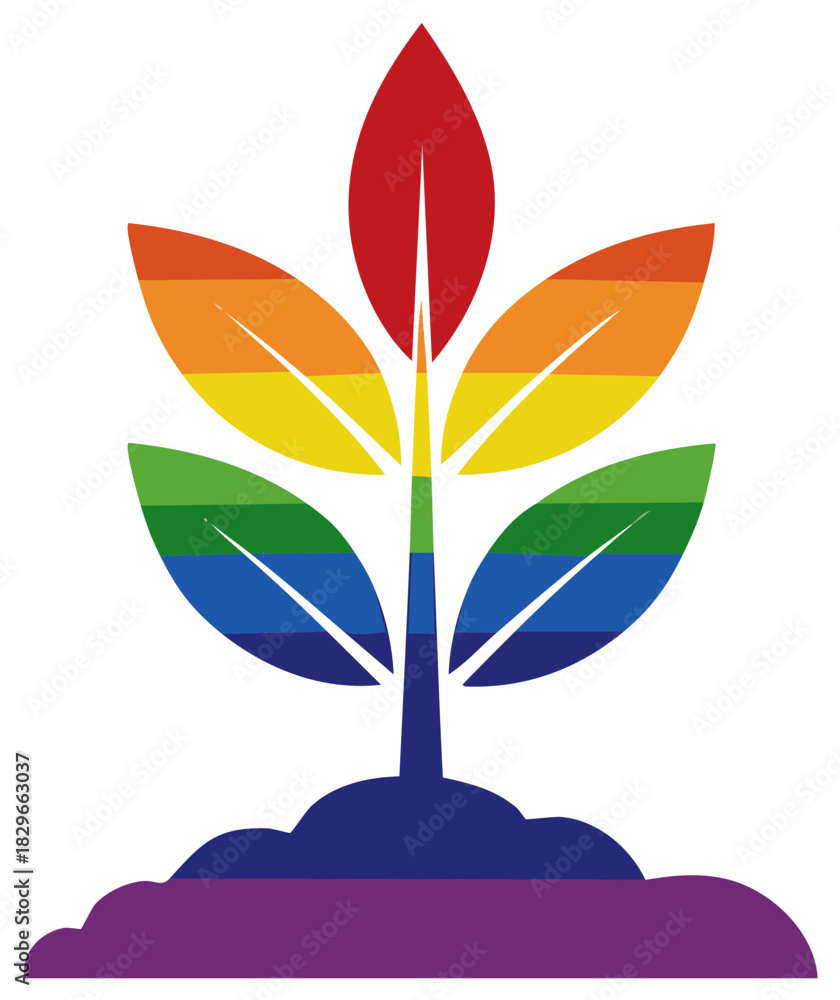 Obraz premium Rainbow Pride Plant with Roots for Growth and Diversity, LGBT Community Symbol