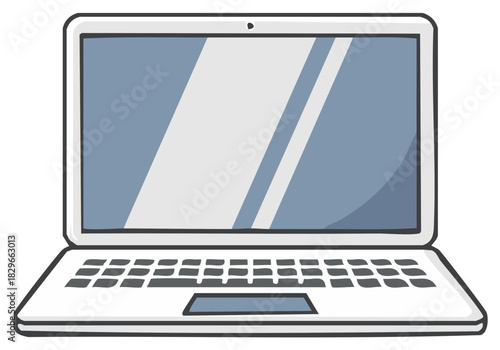 Modern laptop computer with a reflective screen and keyboard ready for use