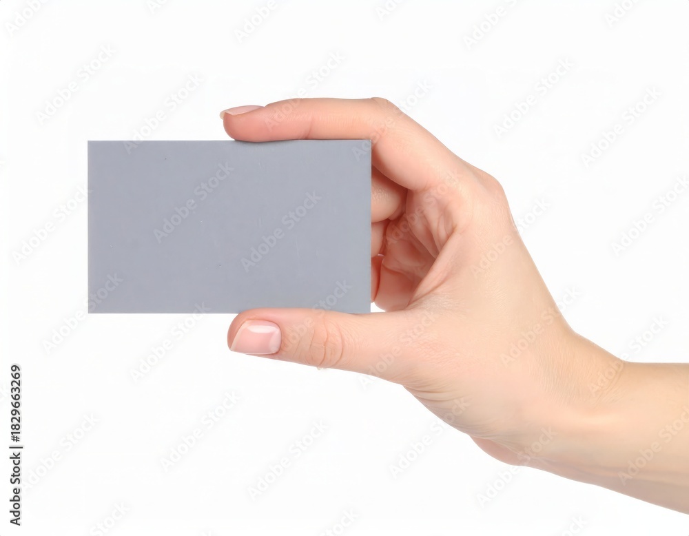 Obraz premium Hand holding an empty business card over white background, presentation mock up template