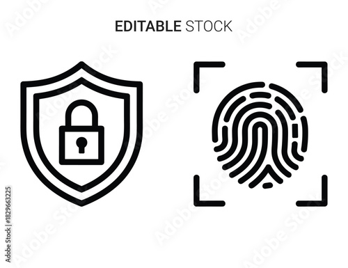Beautiful silhouette vector of security shield with lock and fingerprint scan icon isolated on