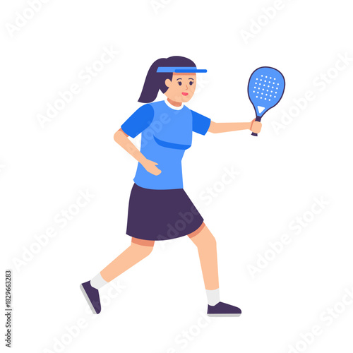 Flat vector illustration of woman playing padel tennis. Active sportive pose with racket. Ideal for modern sports