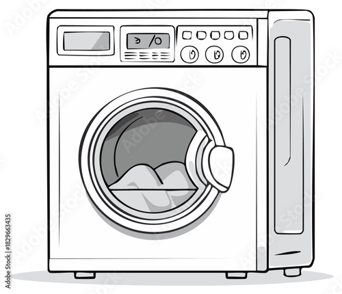 Modern front-loading washing machine with digital display and controls