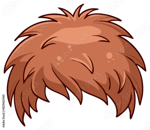 Stylized Cartoon Brown Hair Wig With Highlights Illustration for Mascot or Character Design Template