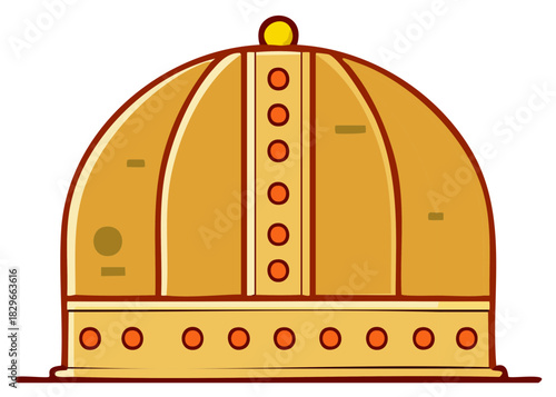 Stylized golden dome shaped crown adorned with circular ornaments and a small sphere on top