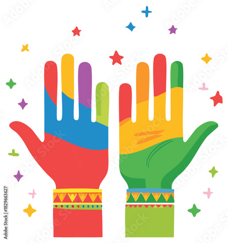 Rainbow Handprints Celebrate Creativity Colors Hands Artwork Design Graphic