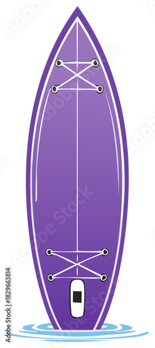 Purple stand up paddleboard with bungee cords floating in water vector illustration
