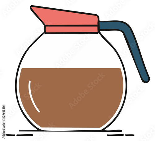 Vector illustration of coffee pot with brown liquid, stylized coffee maker in flat design
