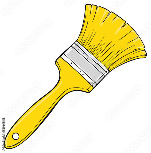 Bright yellow cartoon paintbrush illustration for creative art and home renovation projects