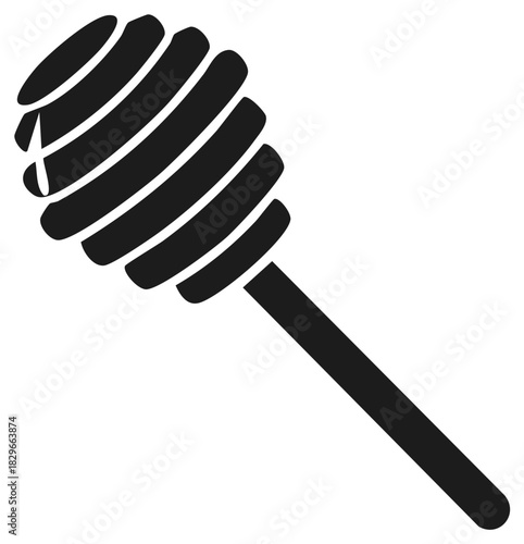 Black honey dipper with a sweet drop silhouette icon vector illustration