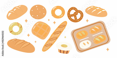 Collection of freshly baked bread and pastries illustration