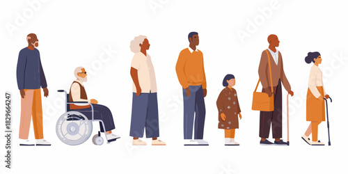 Diverse group of people standing in a line side view illustration