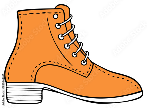 Vibrant orange ankle boot with white laces and stitching in a clean vector illustration