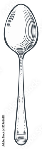 Detailed classic kitchen spoon hand drawn engraving style illustration design element