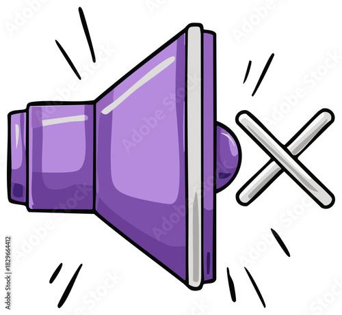Purple Muted Megaphone Loudspeaker Sound Off Icon Symbol Cartoon Vector Graphic