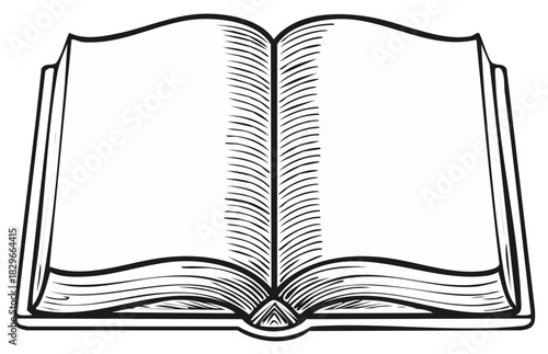 Open Book Sketch Illustration, Blank Pages for Writing or Art Projects, Storytelling Imagery