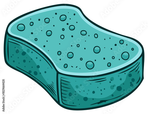 Cartoon illustration of blue sponge with textured surface for cleaning