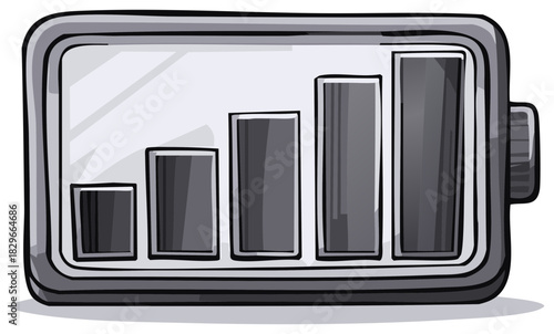 Depicting a battery with rising bars showing high level state of charge indicators full power