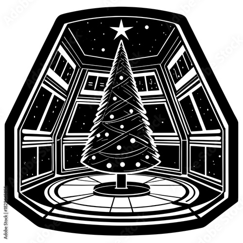 Futuristic Christmas Tree in Space – Sci-Fi Vector Art for Holiday, Gaming & Tech Design

