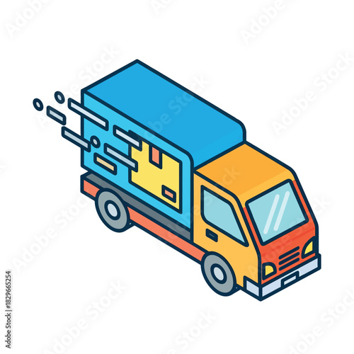 Delivery truck moving goods quickly on a city street