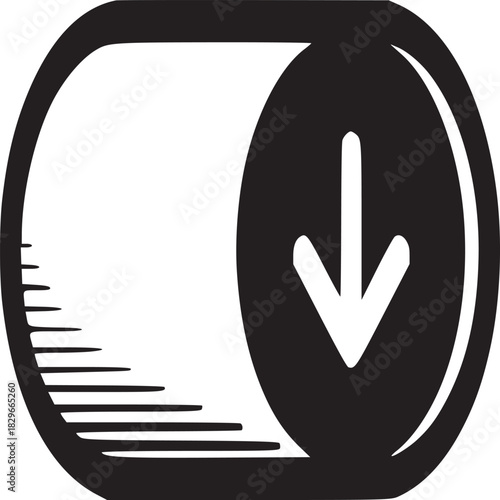 A black and white graphic of a download toggle button on a white background in simple design style