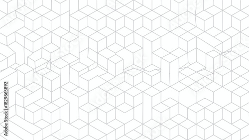 A white background with a pattern of gray cubes arranged in a seemingly random and abstract manner