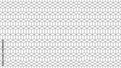 Isometric pattern of repeating cubes creating a three dimensional optical illusion on a white background