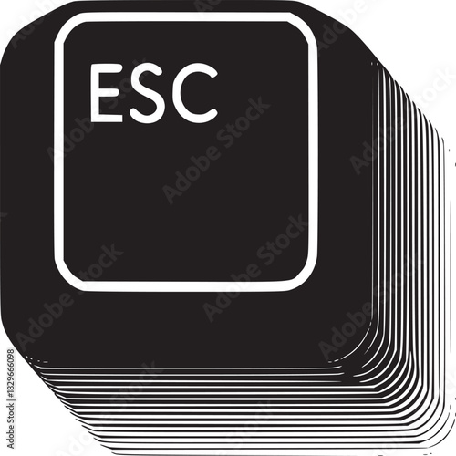 A stylized black escape key with white text on a white background with a stacked effect on the side