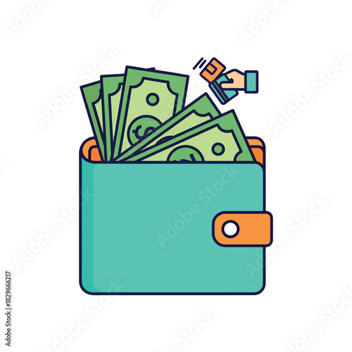 Hand holding cash and wallet with money being withdrawn