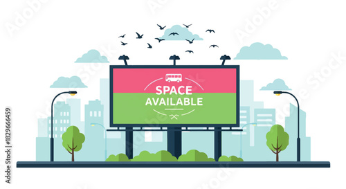 A large billboard displaying available advertising space in a bustling urban environment viewed from the front