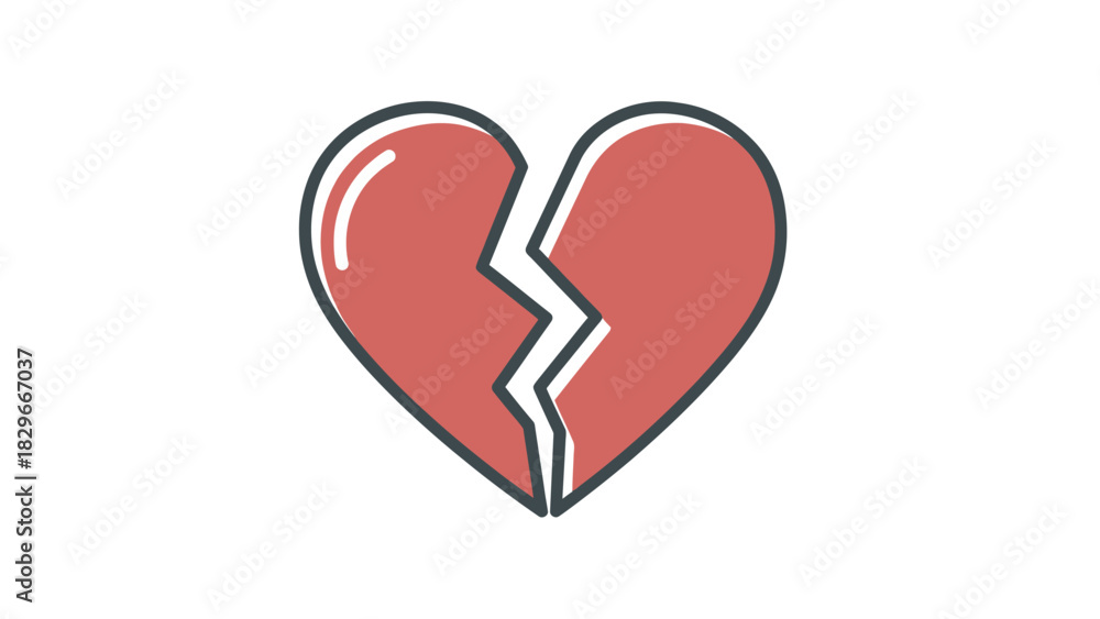 Fototapeta premium A simple illustration of a red heart broken in two pieces, symbolizing sadness, heartbreak, or a broken relationship.