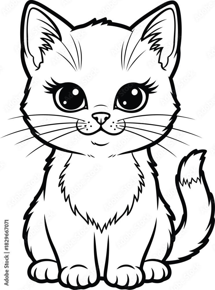Obraz premium Cute cartoon kitten vector illustration with outline design for kids adorable pet animal coloring art 
