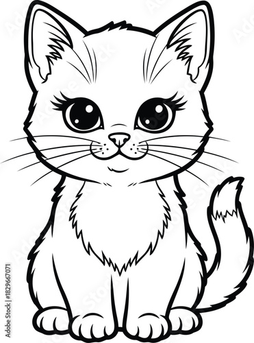 Cute cartoon kitten vector illustration with outline design for kids adorable pet animal coloring art
