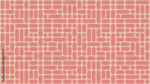 A repeating pattern of rounded rectangles and circles in alternating directions and colors on a surface