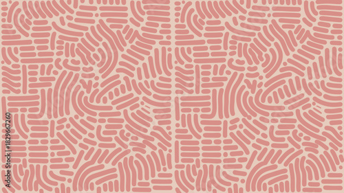 A repetitive pattern featuring pink lines and curves on a light background creating a textured design